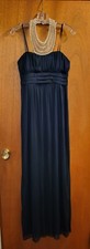 City Studio Gown Pearl Neck Deep Navy Empire Sz 7 NWT