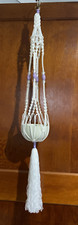 NEW Macrame Plant Hanger 49" White with Purple Macrame Hanger with Beads