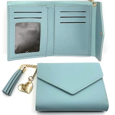 Womens Tassel Wallets Trifold Leather Coin Pocket Female Money Card Holder Green
