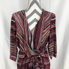 Lane Bryant Red Striped Metallic Thread Belted 3/4 Sleeve Dress 18/20 Plus