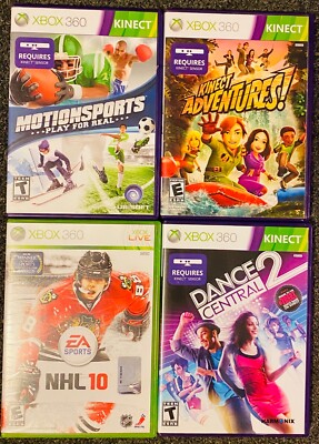 Kinect 4 Game Lot xBox 360 Motion sports NHL 10 DANCE CENTRAL 2 Adventures