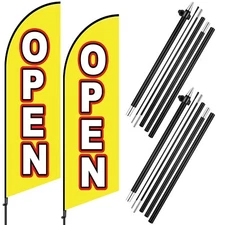 Buryeah 2 Sets Open Feather Flag, 7 ft Open Flag for Businesses with Pole and...