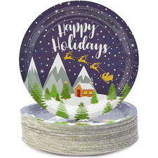 80 Pack Christmas Plates, Disposable 9 Inches "Happy Holiday" Party Paper Plates