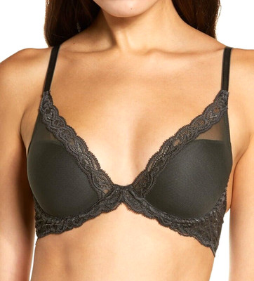 NEW NATORI 'Feathers' Contour Plunge Bra Size 36 D Coal #730023 Retail $72