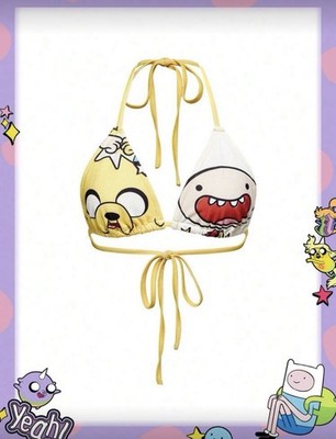 New ADVENTURE TIME Bikini Top FINN the Human Swimsuit JAKE The Dog Cartoon Sz M