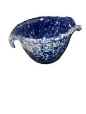 Vtg Bennington Potters Vermont Pottery #1880 Blue Agate Mixing Batter Bowl Spout