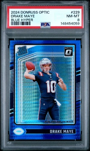 2024 PANINI DONRUSS OPTIC BLUE HYPER #229 DRAKE MAYE ROOKIE RC PSA 8