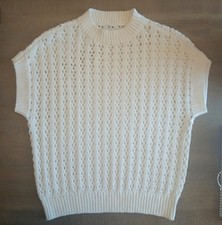 LOFT Cream Crochet Chunky Open Knit Sleeveless Sweater Medium Ann Taylor Fall