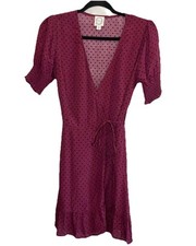 Blue Rain Wrap Dress XS Dark Red Polka Dot Puff Sleeve V-neck Coquette Romantic
