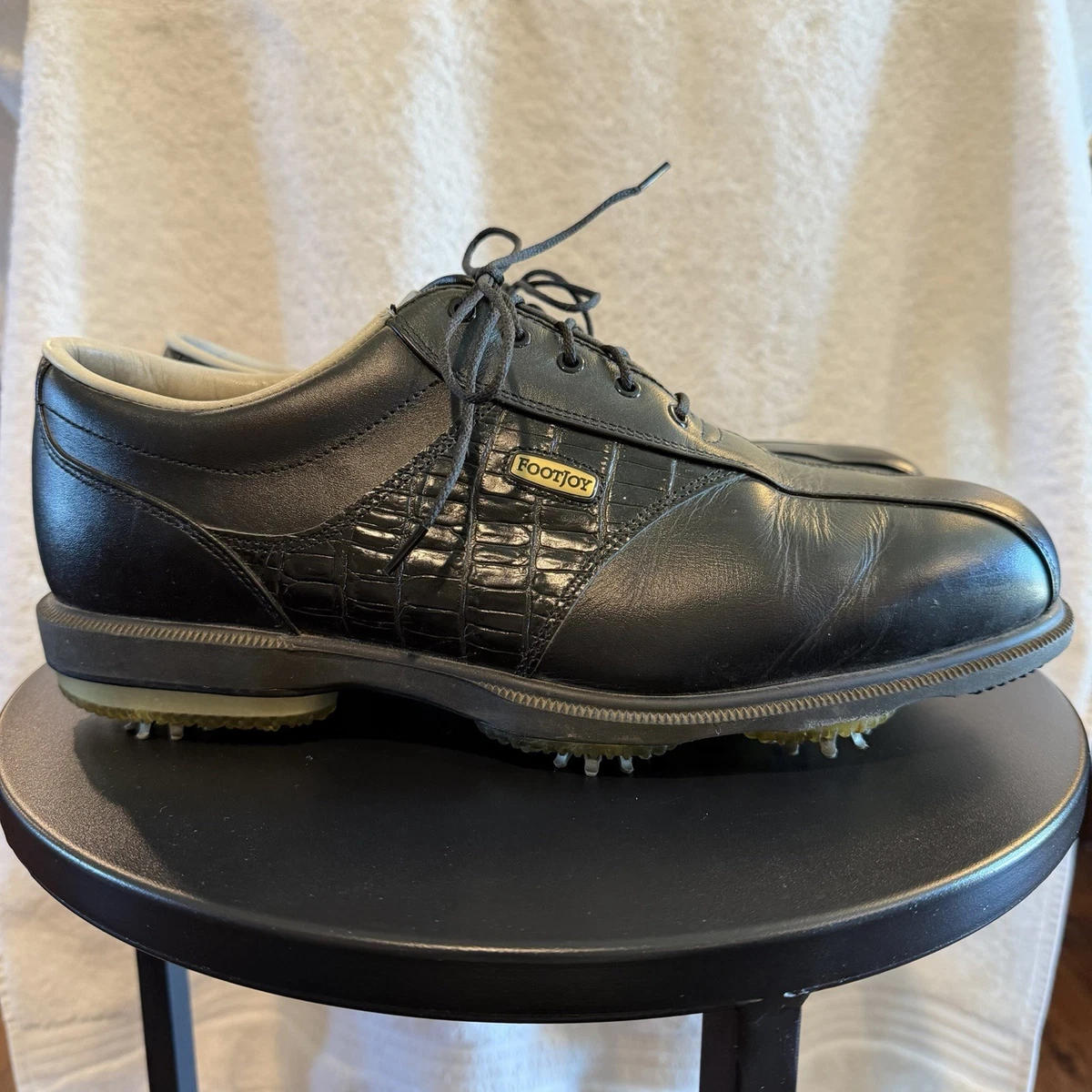 FootJoy Dryjoys Golf Shoes Mens 10.5 Black Optiflex Leather Lace Up Spikes FootJoy DryJoys Tour Men main image 2