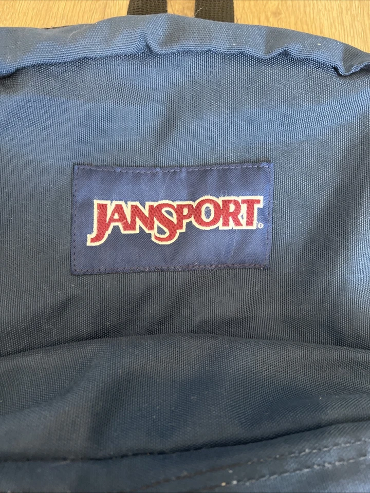 复古 Jansport 背包 墨西哥制造 皮革麂皮绒 底部 90 年代 海军蓝 VGUC — 第 2/4 张图片