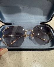 Gucci GG0651S 002 Gold Rimless Aviator Sunglasses 59-15 Japan w/Case