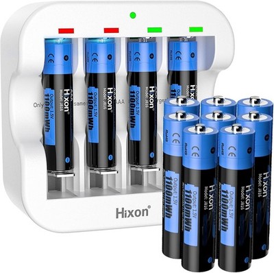 Triple AAA Lithium Batteries, 1.5V Output, 12-Pack + Charger