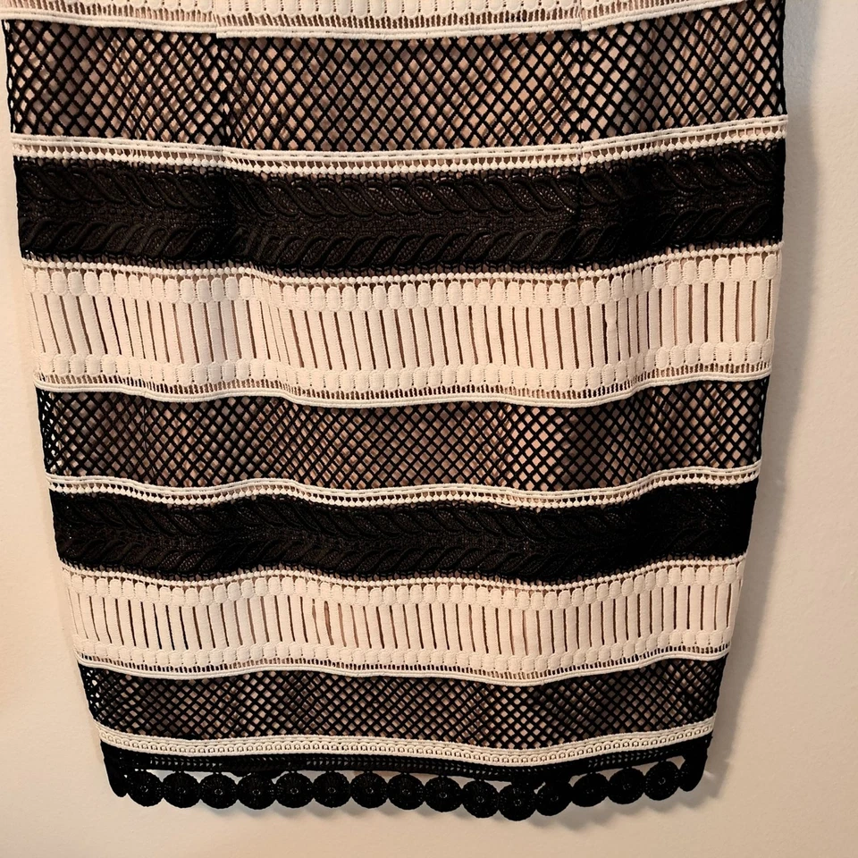 Vestido de fiesta de cóctel sin mangas a rayas negro crema Aidan Mattox para mujer talla 8 Foto 3 de 4