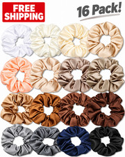 16 PACK - Satin Scrunchies, Soft Silk for Hair, Fashion Ties, Thin or Thick Hair