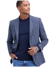 Nautica Mens Modern fit Sport Coat Blazer 38 S MId Blue Plaid Stretch