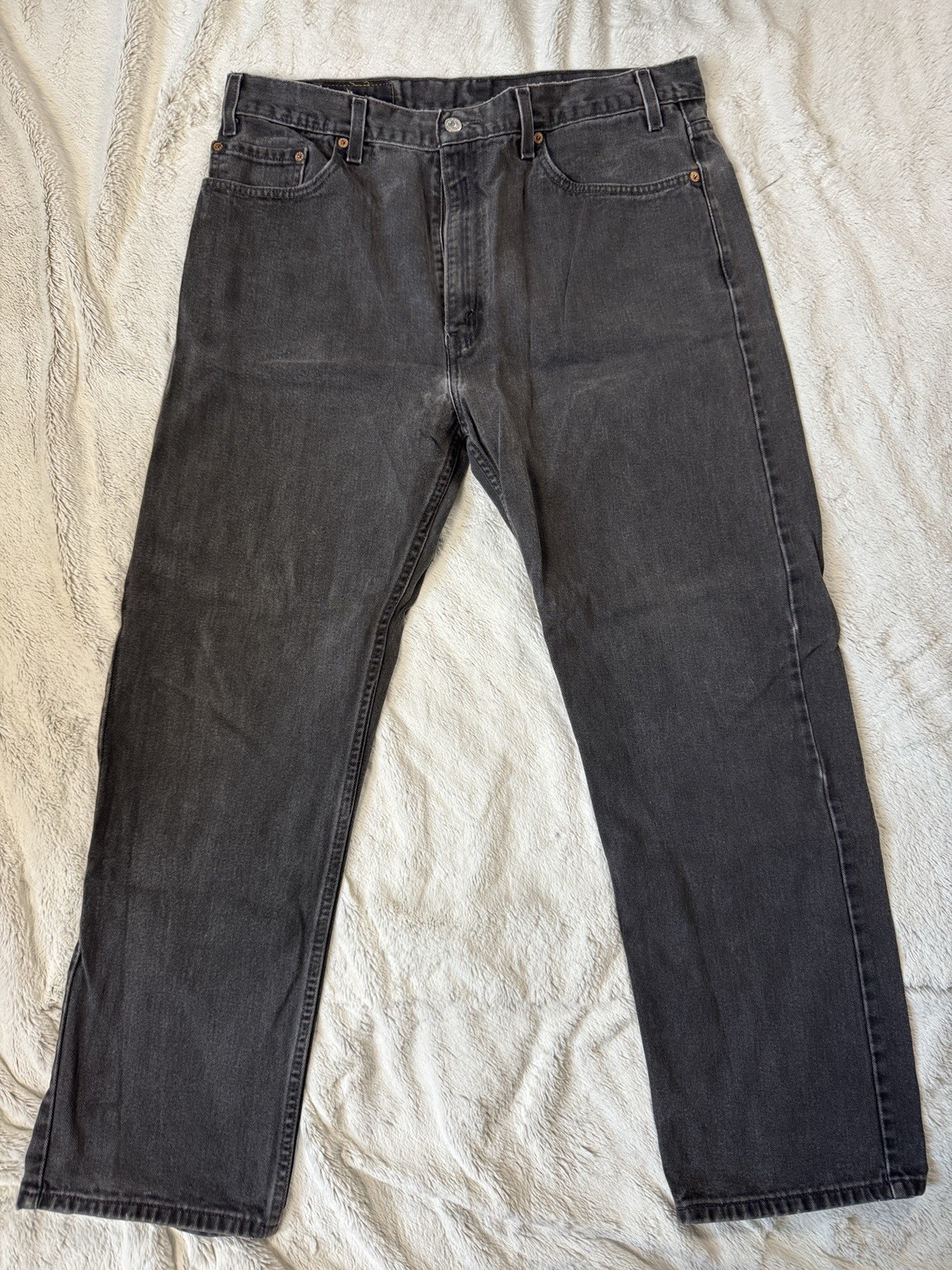 VINTAGE Levis 505 Jeans Mens 38x30 Faded Black Straight Leg Denim