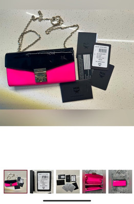 MCM Pink/Black Logo Wallet on Chain Shoulder Bag Gold Hardware Push Lock