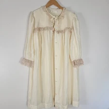Barbizon Satin De Lys Diane Cream Lace Peignoir Set Robe Babydoll Nightgown M