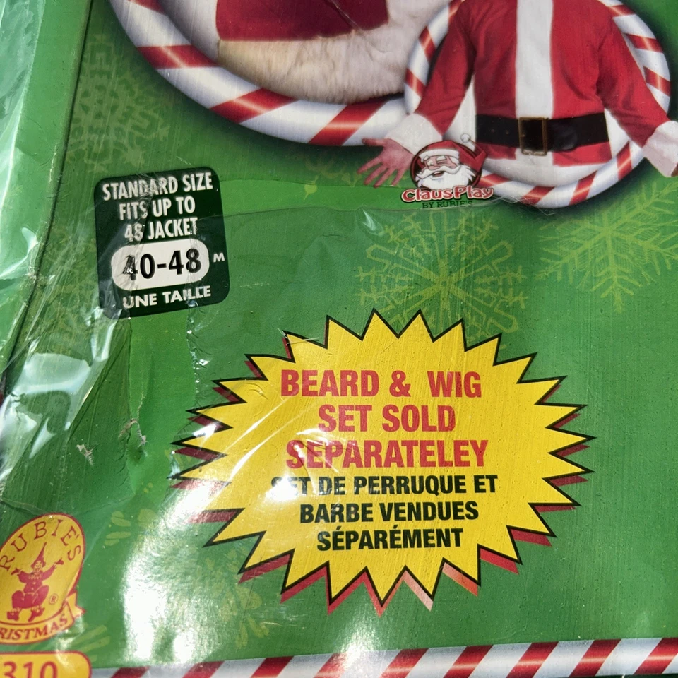 Conjunto de traje de Papá Noel de colección tamaño estándar 40-48 franela 6 piezas nuevo en caja Navidad poli/acrílico Foto 3 de 4