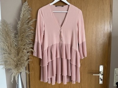 Zara Damen Plissee Baby Doll Shirt ~ Gr. S ~ Rosè lange Tunika ~ Blusentop ~ Top