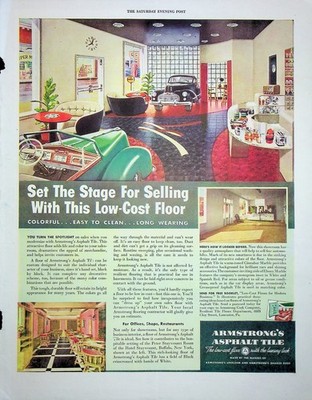 Original 1937 Vintage Print Ad: Armstrong's Linoleum Floors with Standard Design