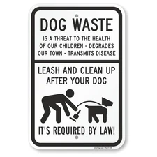 12x18" "Leash And Clean Up After Your Dog" Aluminum Sign Non-Reflective Waste