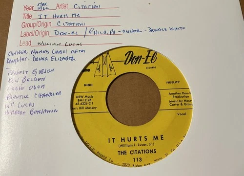The Citations SOUL DOOWOP 45 It Hurts Me  Kiss In The Night DON-EL VG+++/M- HEAR