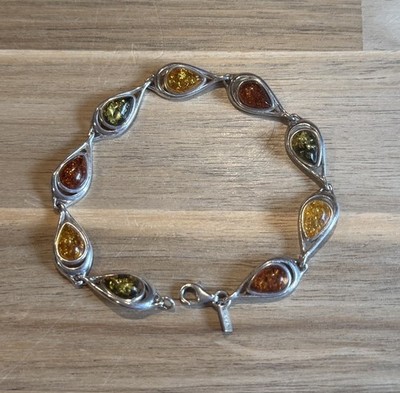 925 Sterlingsilber Multicolor Bernstein Marquise Armband 7,5 Zoll