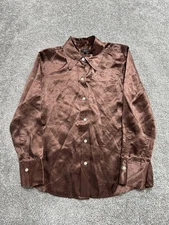 Rails Andrea Satin Shirt Women Small Brown Textured Relaxed Fit Button Up Formal