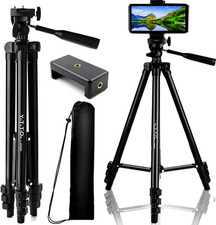 50" Aluminum Phone  Camera Tripod, Extendable Cell Phone Tripod Stand Compatibl