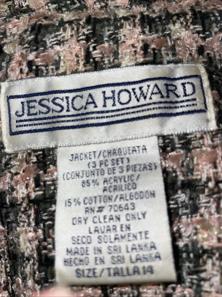 JESSICA HOWARD BLAZER SZ 14 Tall BLACK PINK & WHITE JACKET TWEED FRINGE ACADEMIA - Image 2 of 4
