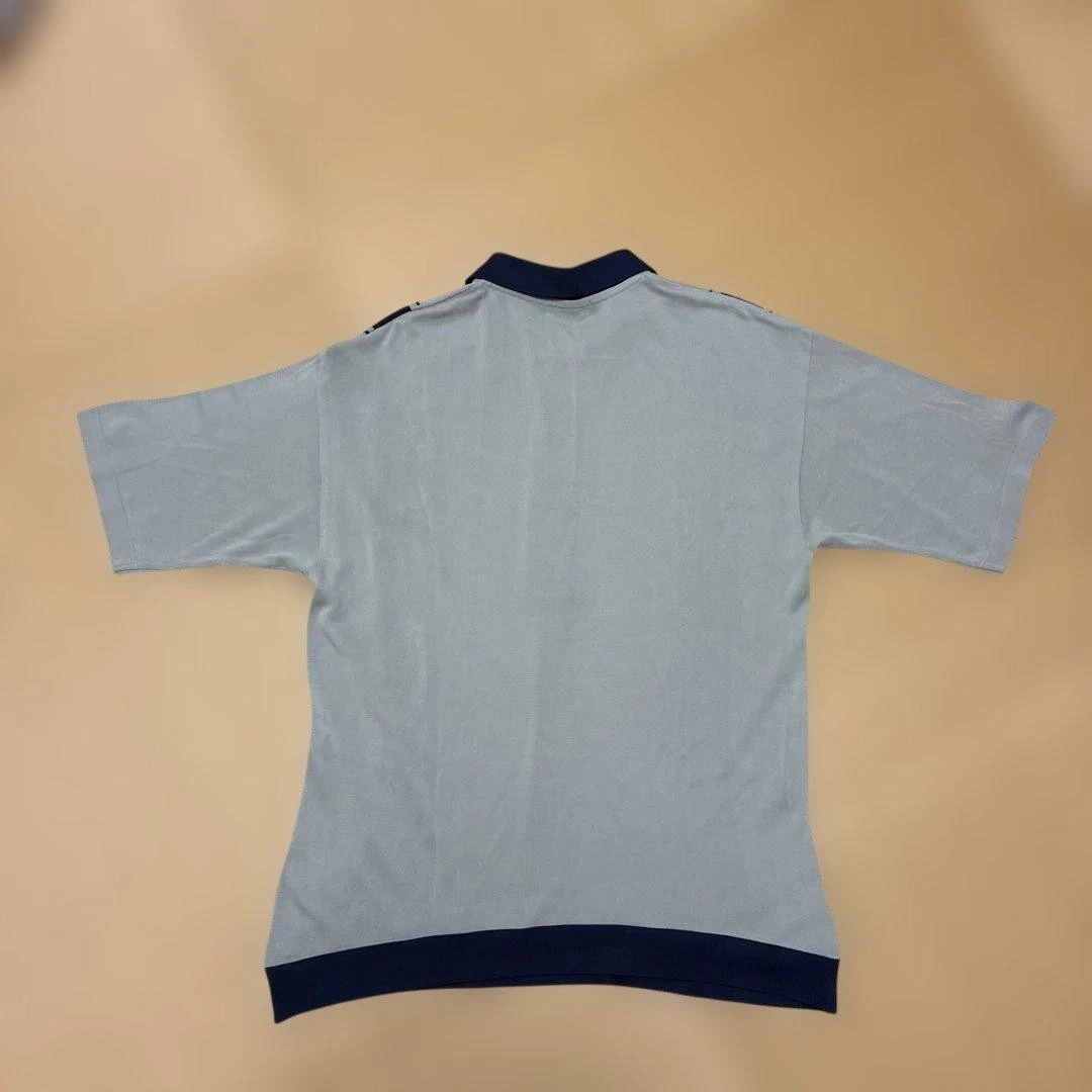 Vestopia Knit Polo Shirt L Size Gray Navy Stripes Button Design image 3