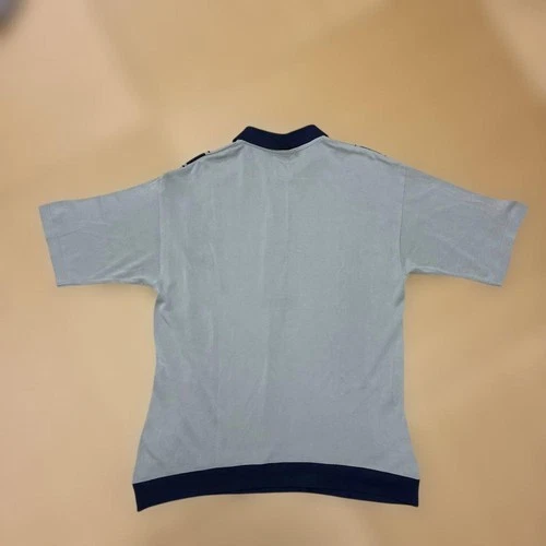 Vestopia Knit Polo Shirt L Size Gray Navy Stripes Button Design image 3