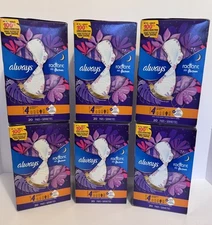 6 Boxes Always Radiant Feminine Flex Pads with Wings, Size 4, Overnight, 120.