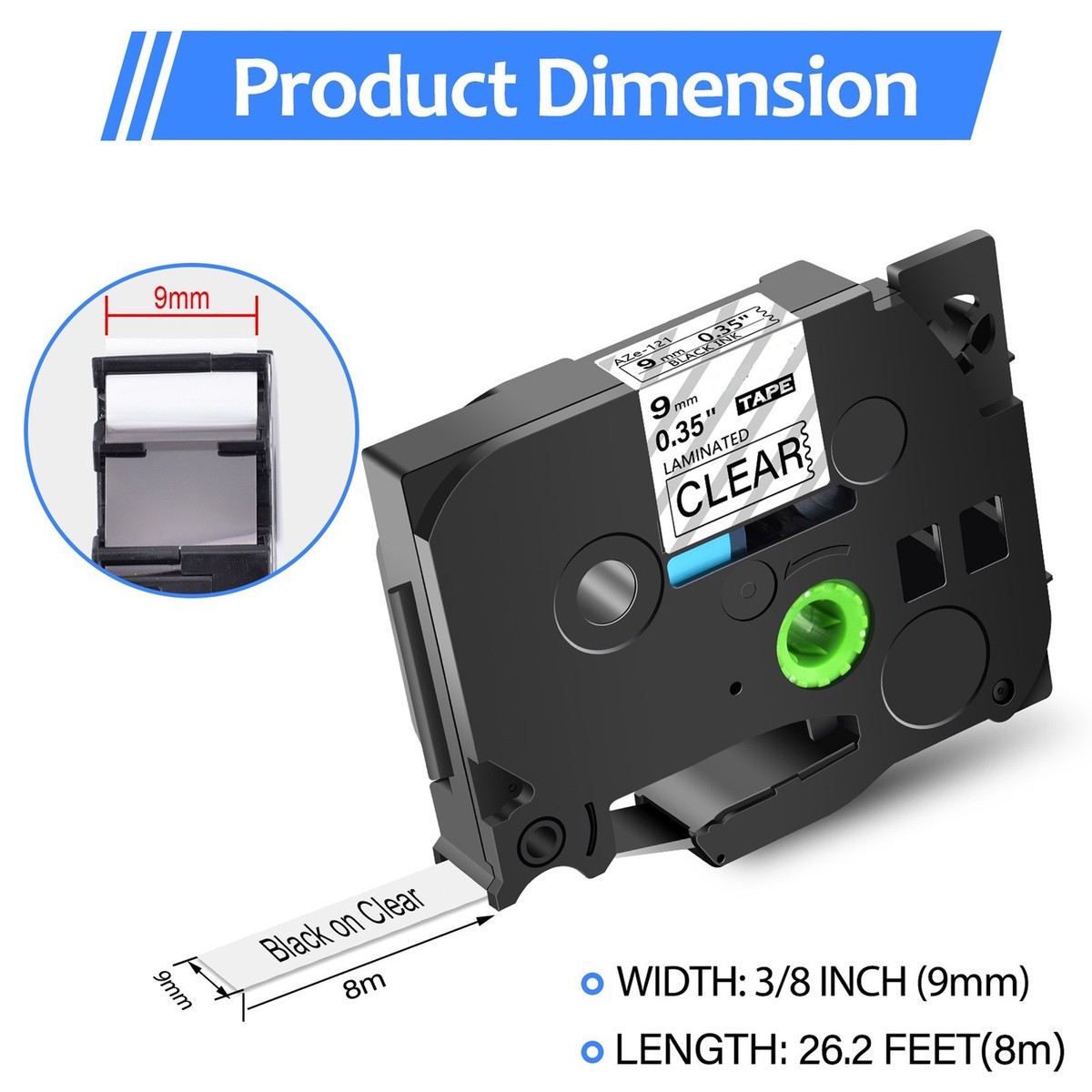 GREENCYCLE Compatible for Brother P-Touch TZe-121 AZE Clear Label