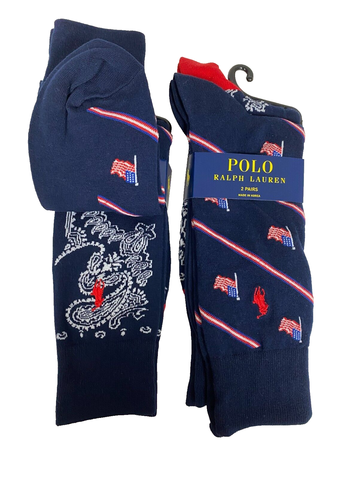 PONY Calze eleganti Polo Ralph Lauren uomo bandiere americane pantaloni a righe calze confezione da 4 NUOVE