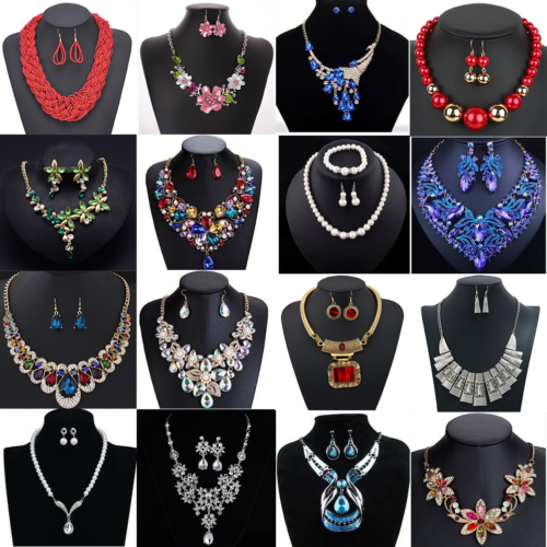 Fashion Crystal Necklace Bib Choker Chain Chunk Statement Pendant Women Jewelry - Afbeelding 1 van 42
