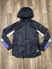 Adidas Jacket Womens XS Navy Rain Jacket Hooded Running Outdoor Mesh Sinch Waist