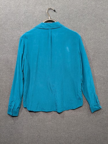 Garnet Hill Silk Blouse Womens 8 Scarf Neck Open Popover Collared Teal - Picture 6 of 15