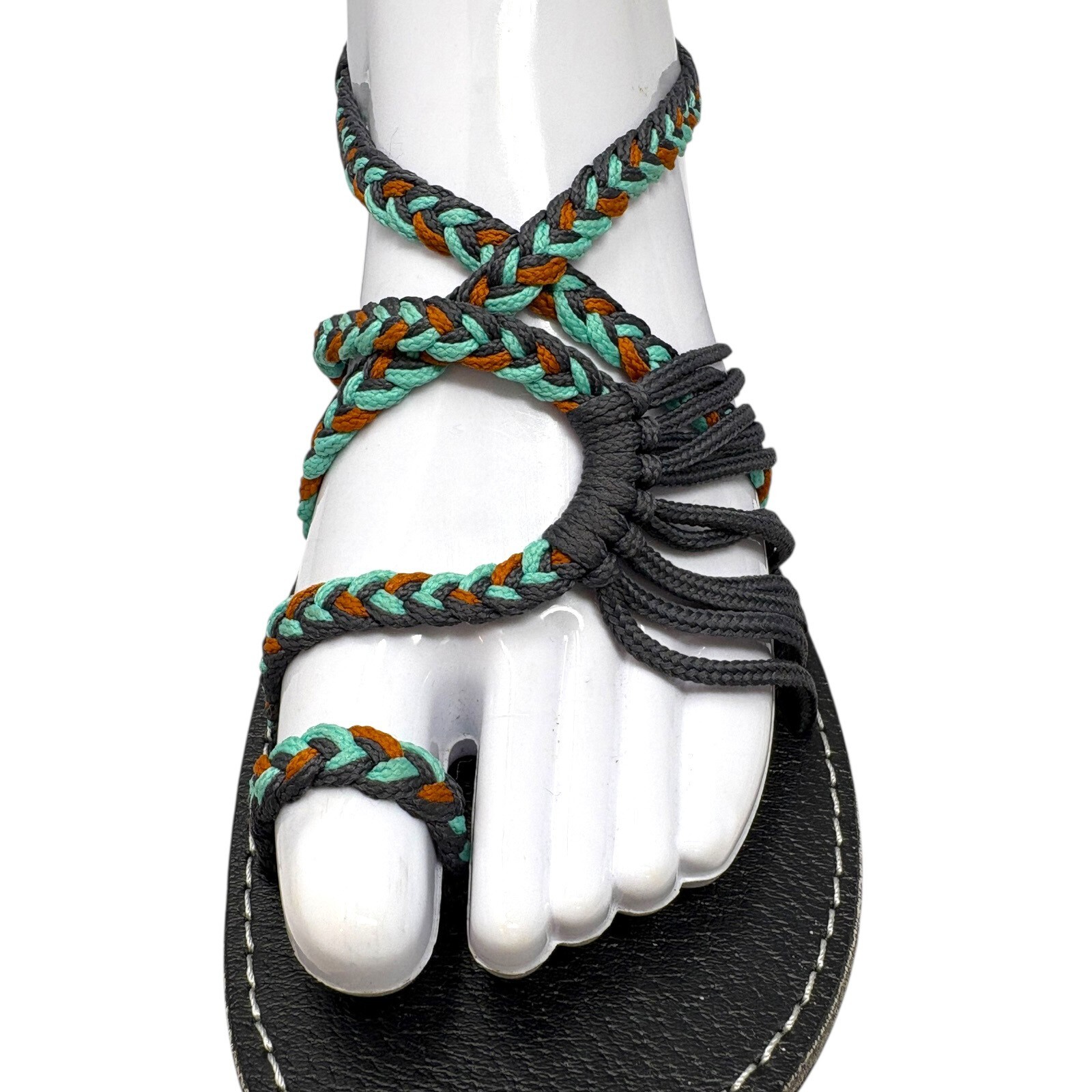 APL Sandali donna Plaka foglia di palma piatti intrecciati nylon vegan gomma taglia 10 nuovi senza etichette