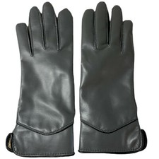 Vintage Gray Faux Leather Dress Gloves Faux Fur Cuffs Lined Knit Acrylic Taiwan