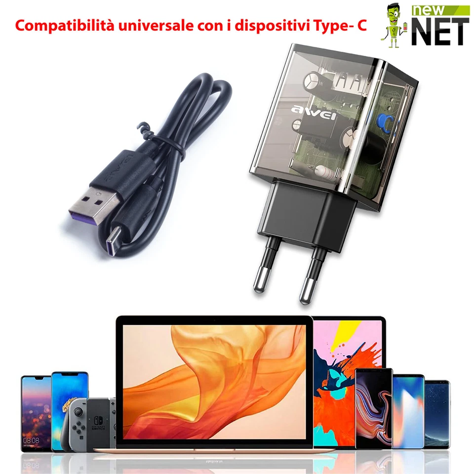 Alimentatore compatibile con Samsung Galaxy Tab A7 Lite 5V 2.4A USB-C - Immagine 4 di 4