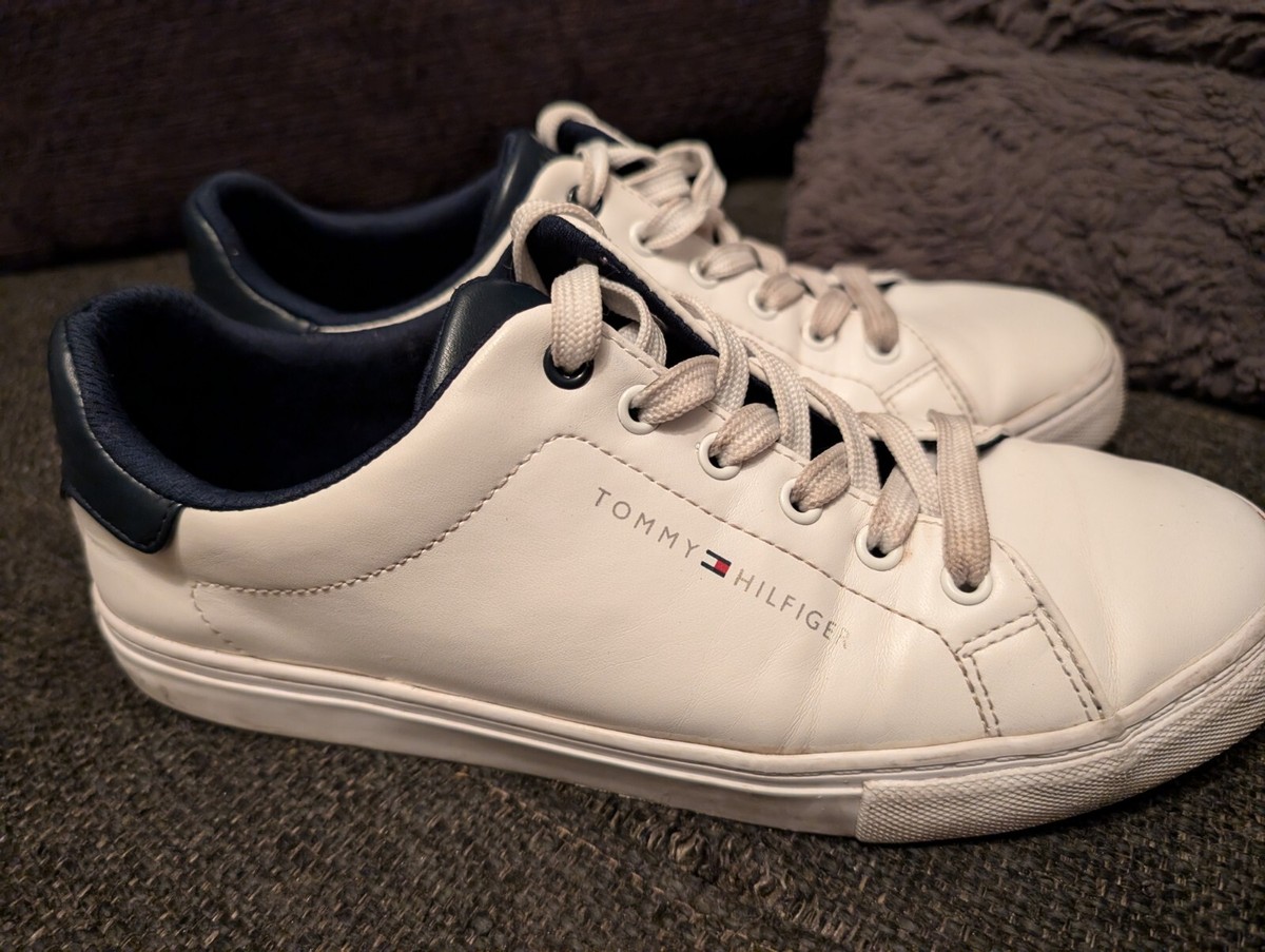 Tommy Hilfiger All White Sneakers Tennis Shoes Leather Ties Logo Girl  Woman
