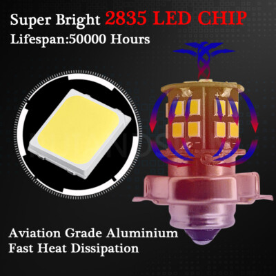 2 Ampoules Phare Moto LED P26S 30 LED 600LM Blanc 6V - Neuf, Projecteur Beam