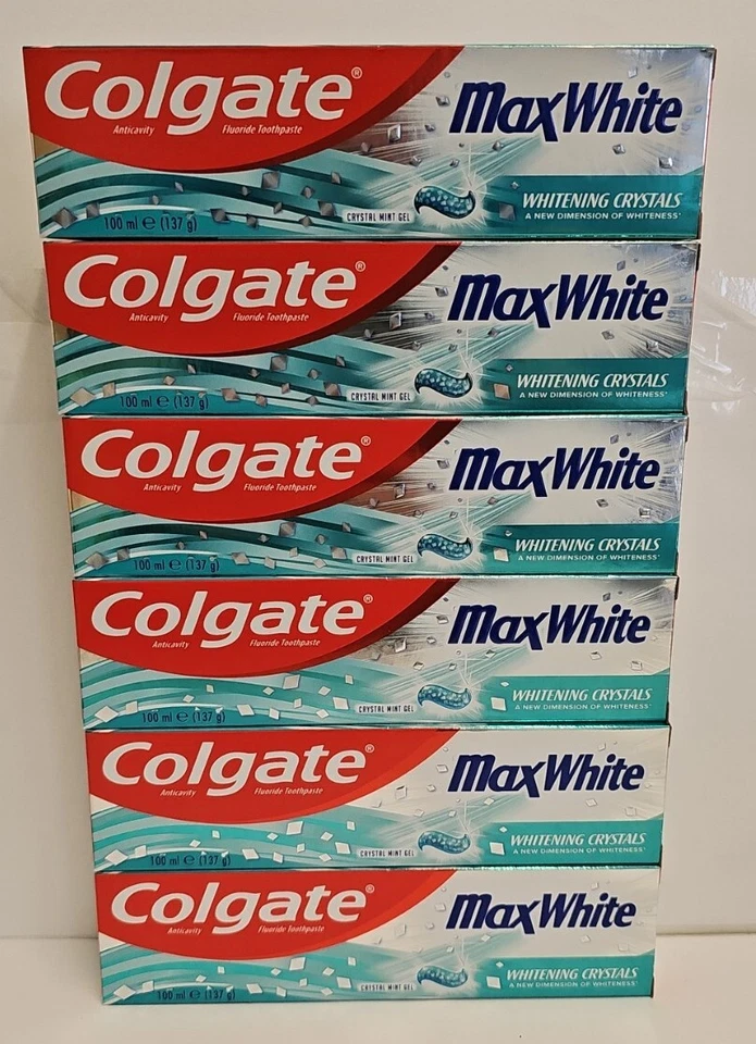 Colgate Max White Toothpaste With Whitening Crystals 100ml x 6 or 12 tubes mint
