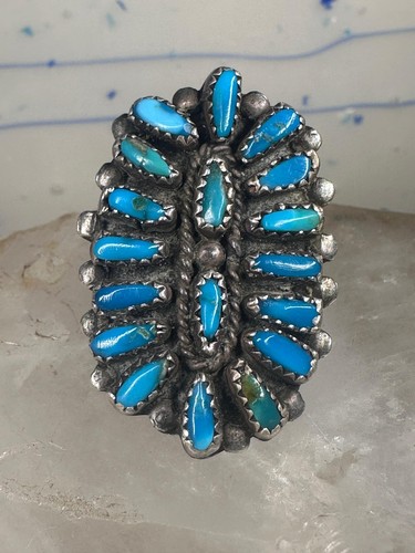 Long turquoise ring Zuni Petite Point size 8 sterling silver women - Picture 12 of 13