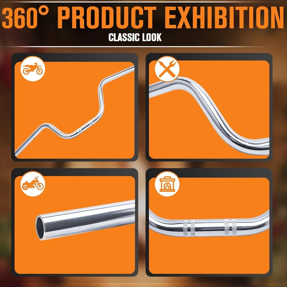 Manillar cromado para Yamaha Virago XV 250 535 750 1000 1100 7/8" 22mm Foto 3 de 4