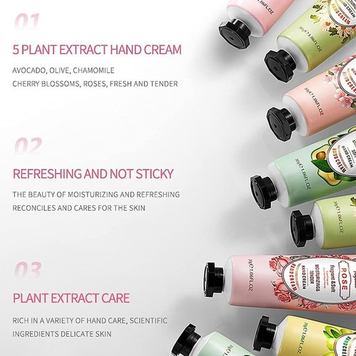 Hand Cream Gift Set, 5Pcs Fruit & Flower Hand Cream Travel Size - Picture 6 of 7