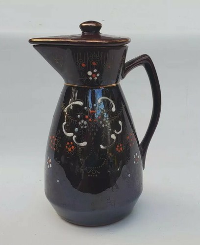 Vtg Redware Hand Painted Teapot Brown Betty Japanese Pottery Tea Lid Creamer - Picture 11 of 12